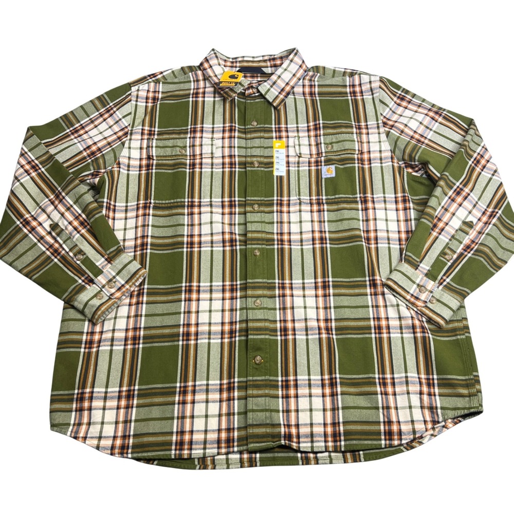 Carhartt Mens 2XL Loose Fit Heavyweight Flannel Plaid Shirt Green TW4451-M NWT